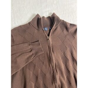 IZOD Brown Argyle Full Zip Mock Neck Cotton Sweater Men's Size L